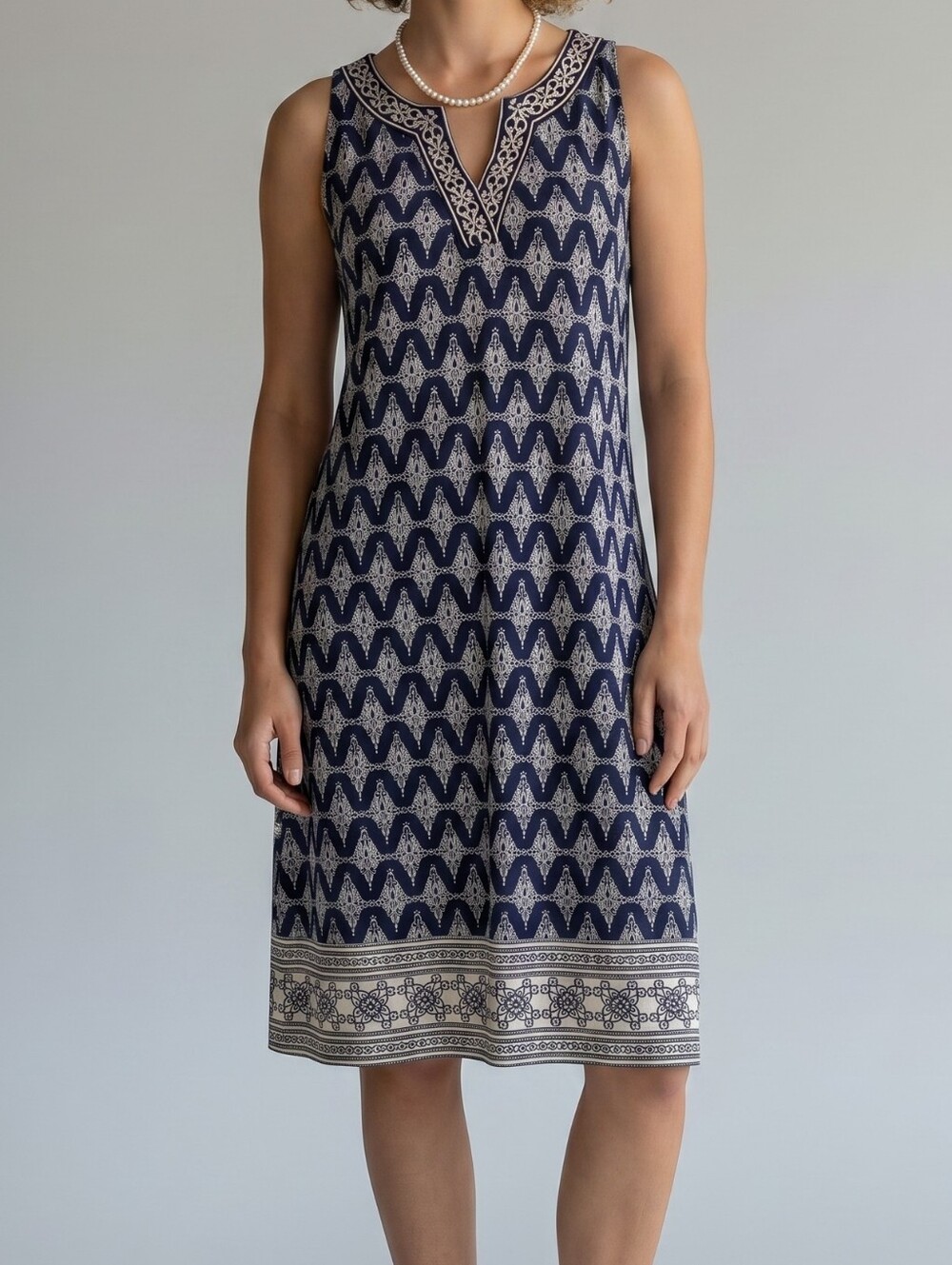 Magnolia Grace Navy and White Printed  Sleeveless Sundress XS P